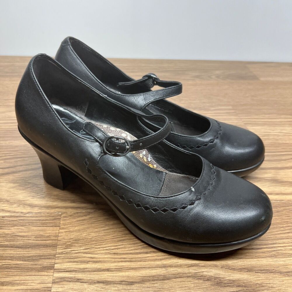 Dansko Mary Janes Heels Black Leather‎ Buckle Comfort Shoes Womens 37 US 6.5-7
